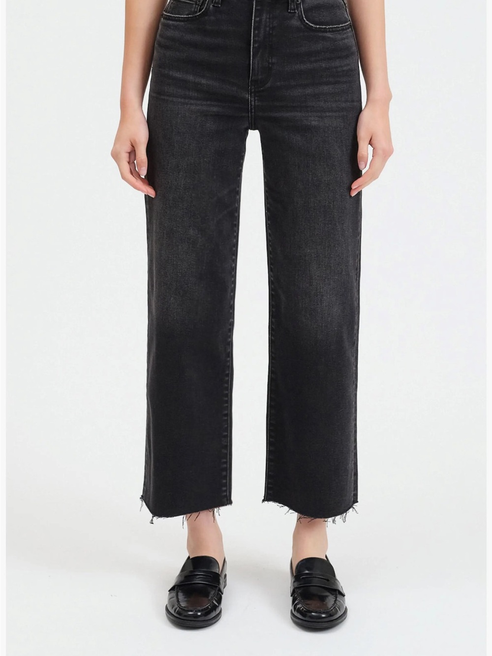 DAZE Denim Pleaser High Waist Raw Hem Crop Jeans black